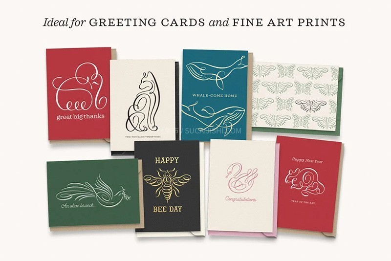 Procreate极简风动物线性标志图章笔刷 (附AI矢量源文件)